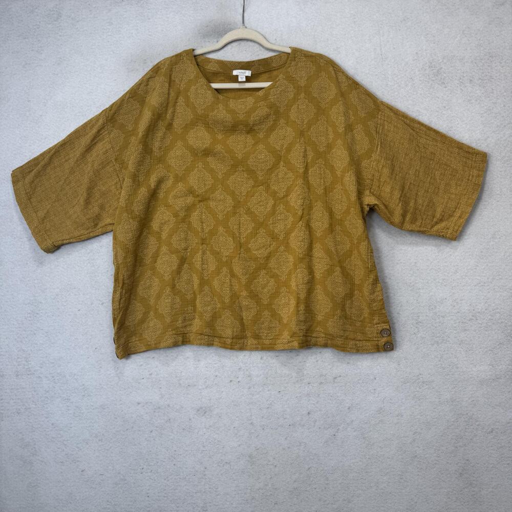 Pure Jill Blouse Womens XL Yellow 100% Cotton Dolman Short Sleeve Relaxed Top
